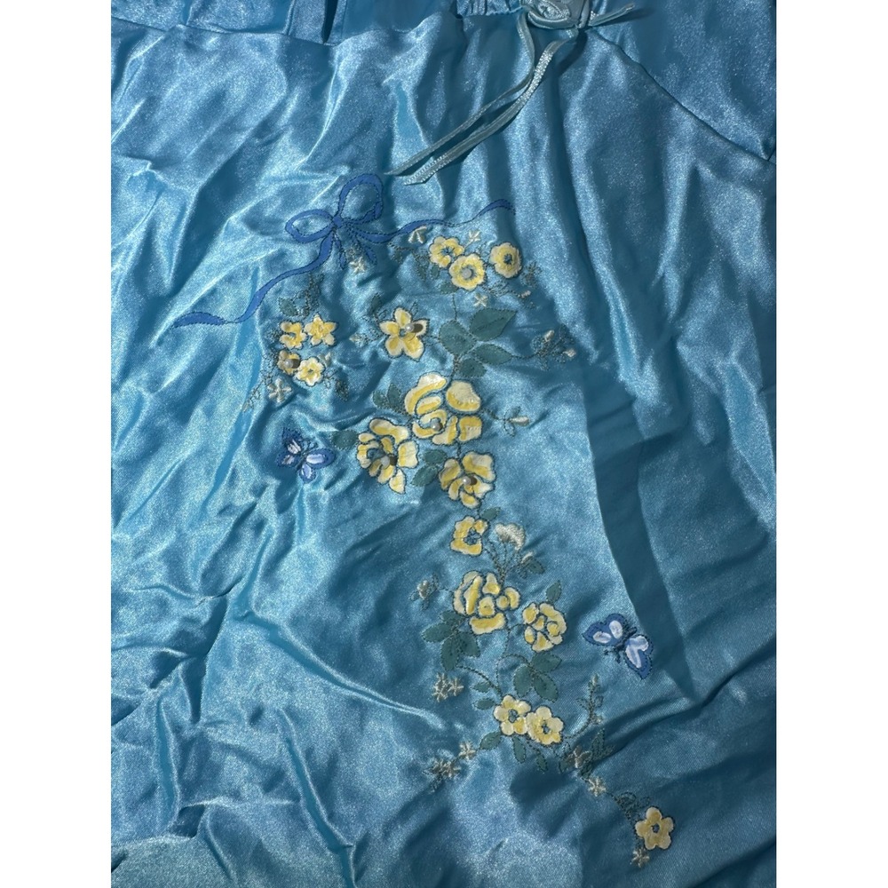 Secret Treasures Blue Satin Floral Embroidered Chemise Nightgown - Picture 2 of 9